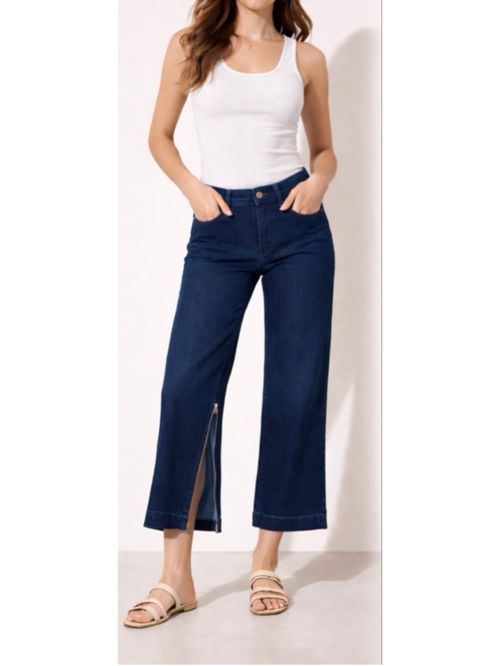 Maeve Anthropologie The Colette Pant 32 Dark Wash Denim Zippers Crop Wide Leg